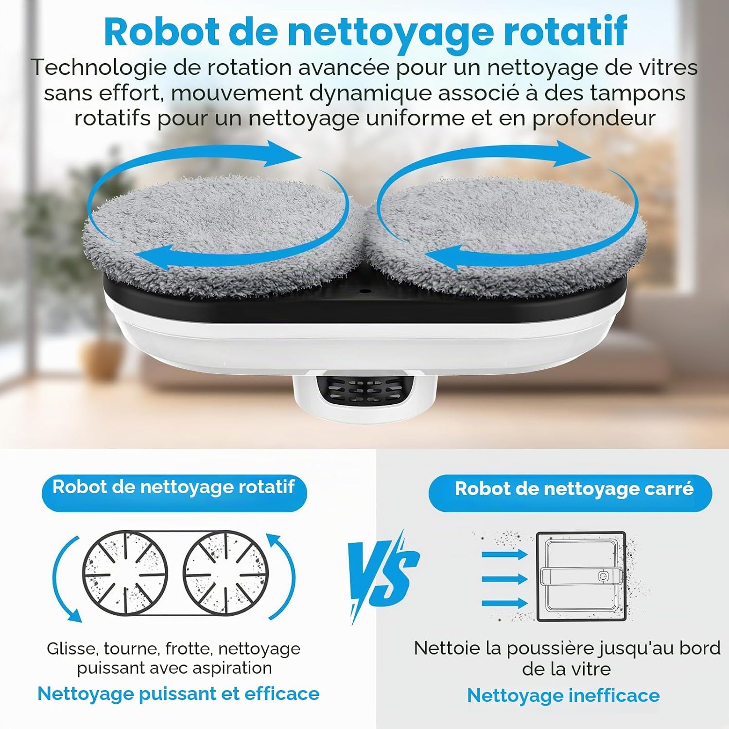 Robot Laveur de Vitre, 5600Pa Pulvérisation d'eau Automatique