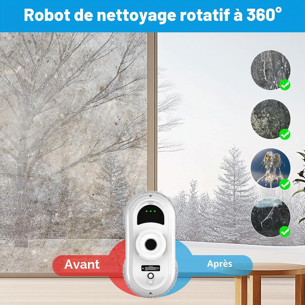 Robot Laveur de Vitre, 5600Pa Pulvérisation d'eau Automatique